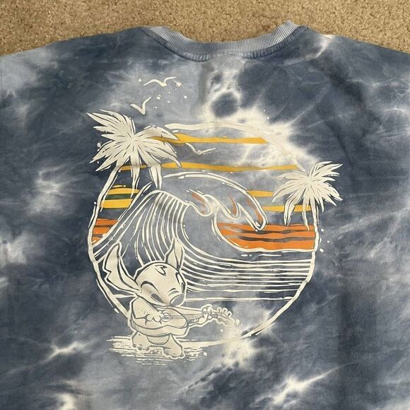 Disney Parks Stitch Hoodie Size XXL Adult Tie Dye Blue Crewneck Sweatshirt - Picture 5 of 10